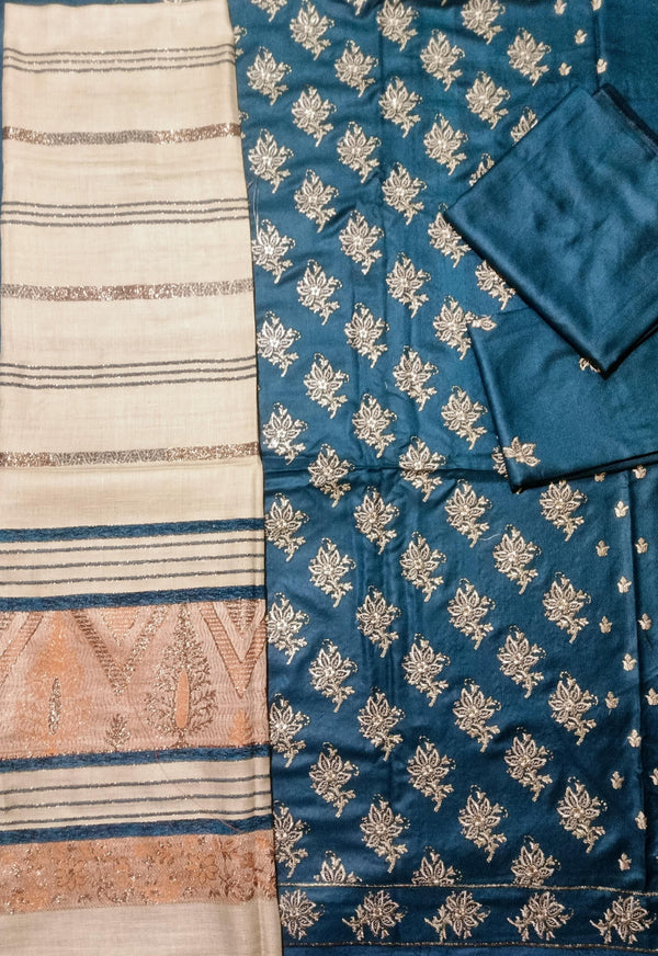 DHANAK 3PC EMBROIDERED SHIRT WITH WOOL SHWAL  & TROUSER