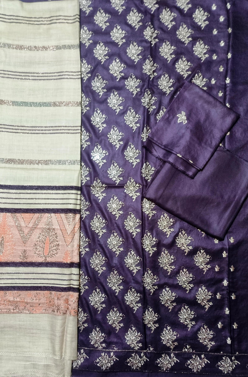 DHANAK 3PC EMBROIDERED SHIRT WITH WOOL SHWAL  & TROUSER