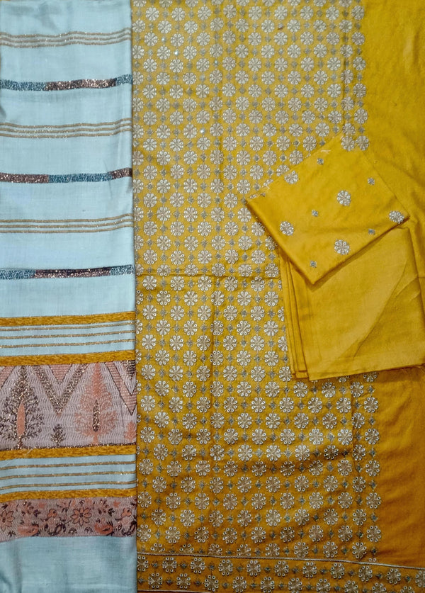 Unstitched DHANAK 3PC FULL EMBROIDERED