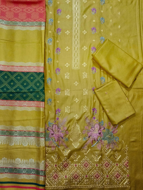 Unstitched DHANAK 3PC FULL EMBROIDERED