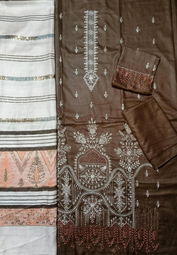 Unstitched DHANAK 3PC FULL EMBROIDERED