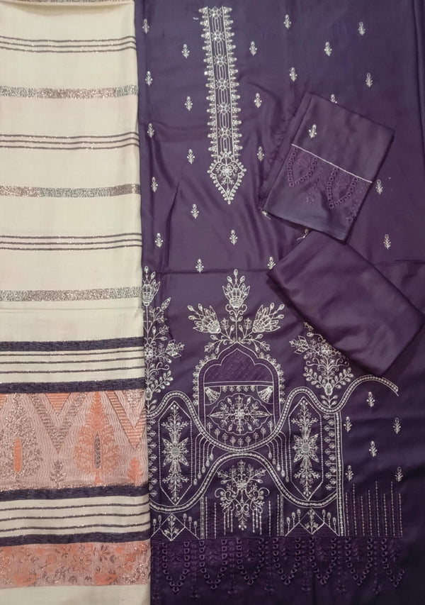 Unstitched DHANAK 3PC FULL EMBROIDERED