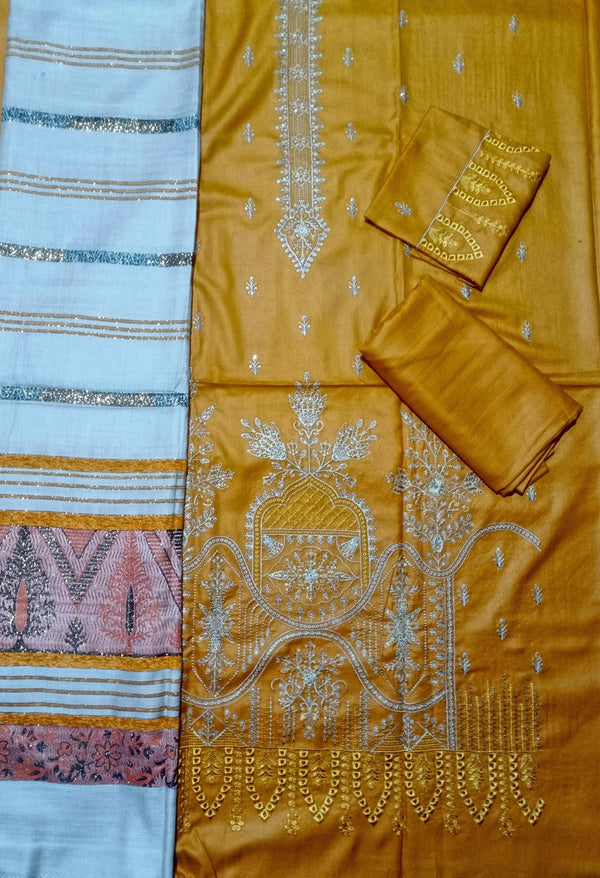 Unstitched DHANAK 3PC FULL EMBROIDERED