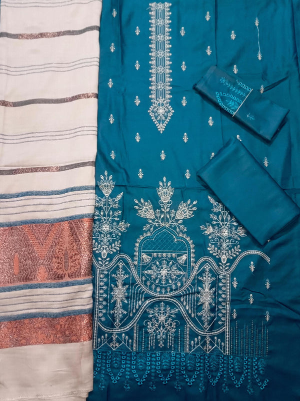Unstitched DHANAK 3PC FULL EMBROIDERED