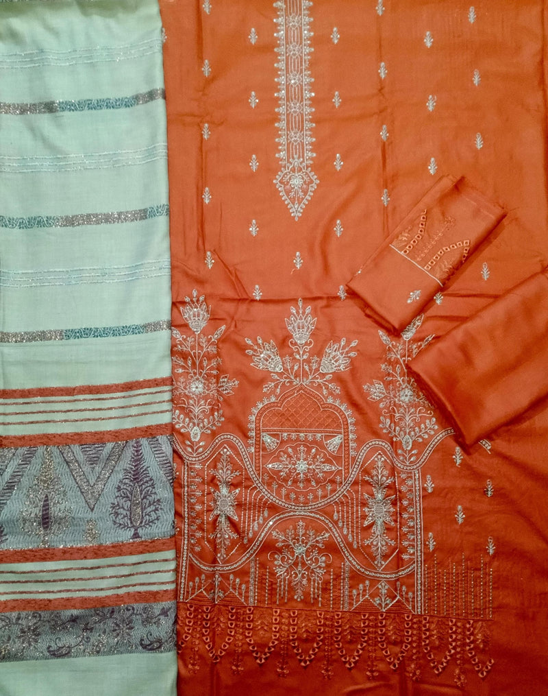 Unstitched DHANAK 3PC FULL EMBROIDERED