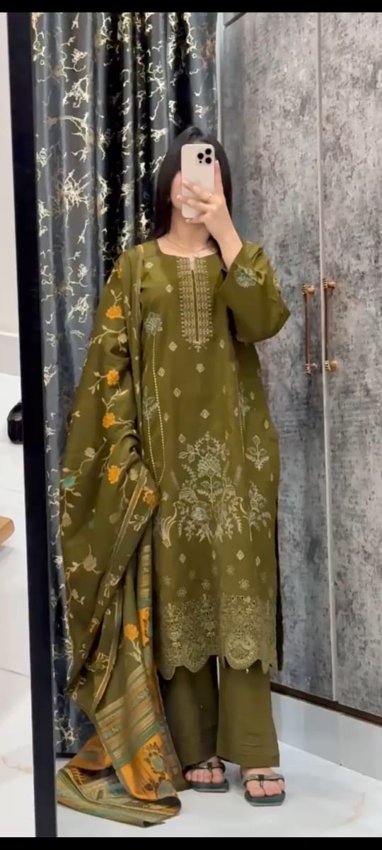Stitched  or Unstitched DHANAK 3PC FULL EMBROIDERED