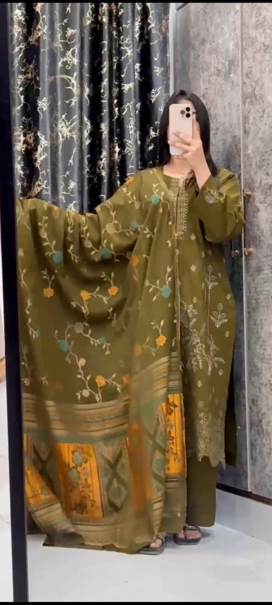 Stitched  or Unstitched DHANAK 3PC FULL EMBROIDERED