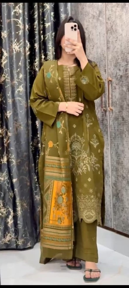 Stitched  or Unstitched DHANAK 3PC FULL EMBROIDERED