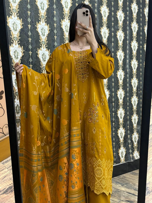 Stitched & Unstitched DHANAK 3PC FULL EMBROIDERED