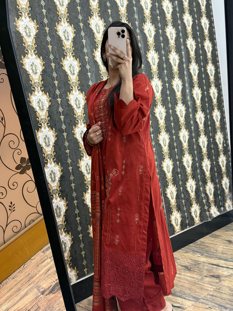 Stitched or Unstiched DHANAK 3PC FULL EMBROIDERED