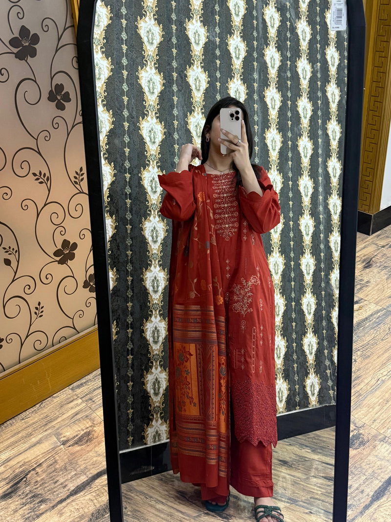 Stitched or Unstiched DHANAK 3PC FULL EMBROIDERED