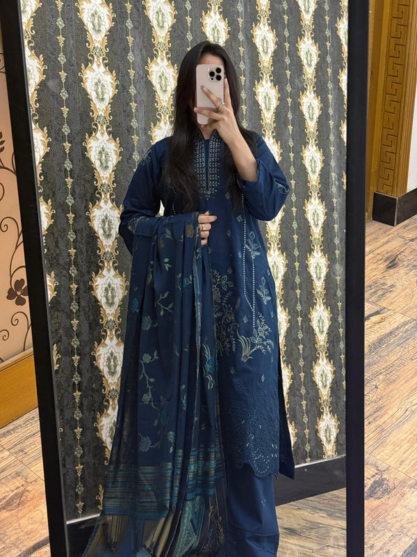 Stitched or Unstiched DHANAK 3PC FULL EMBROIDERED
