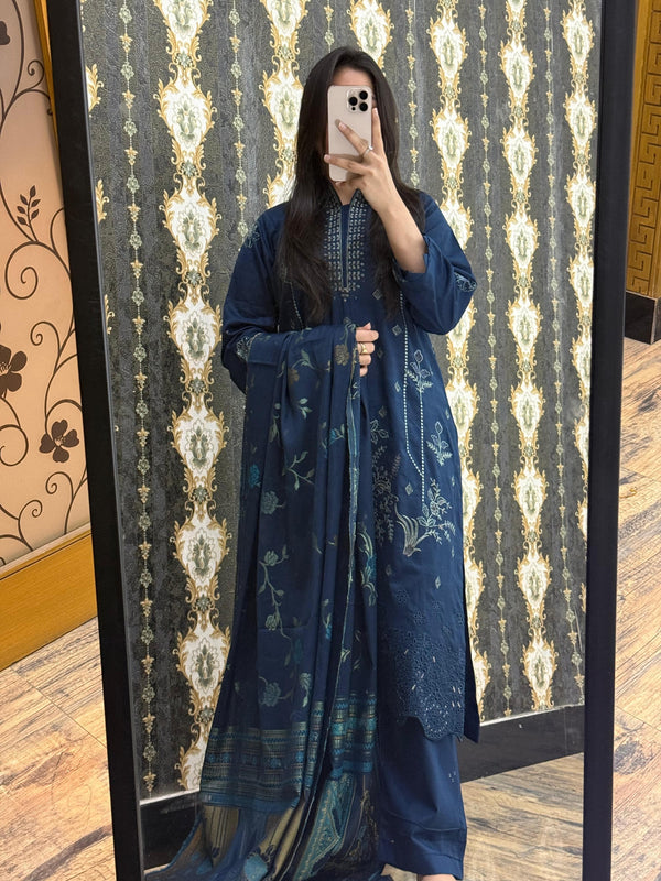 Stitched or Unstiched DHANAK 3PC FULL EMBROIDERED
