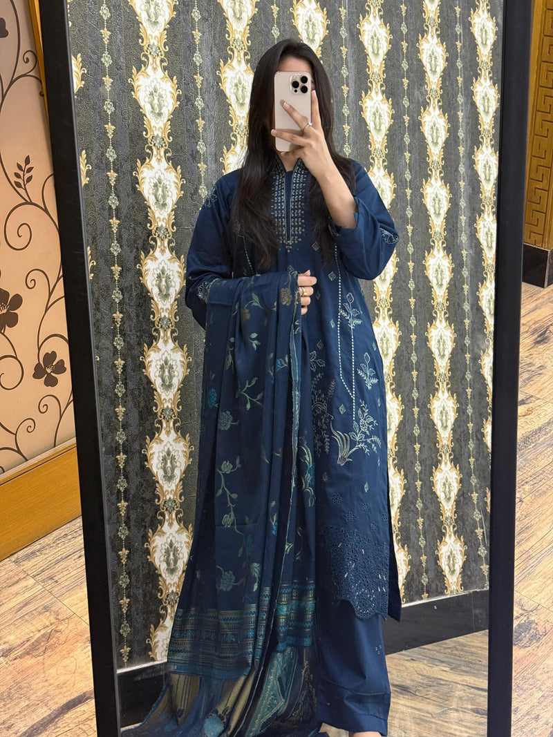 Stitched or Unstiched DHANAK 3PC FULL EMBROIDERED