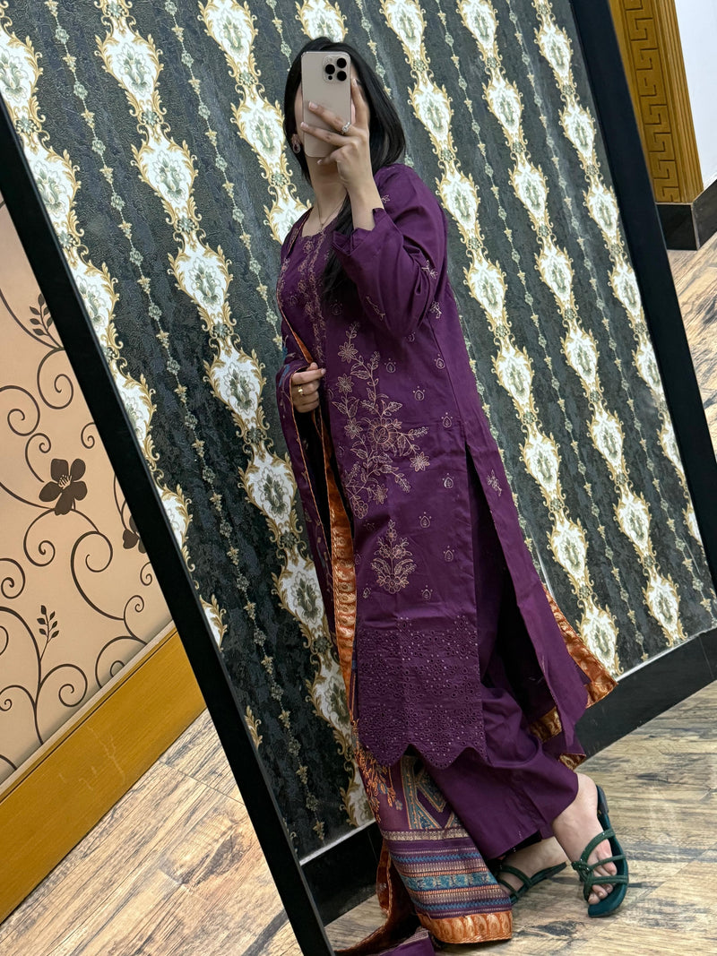 Stitched & Unstitched DHANAK 3PC FULL EMBROIDERED