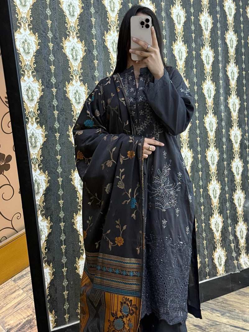 Stitched & Unstitched DHANAK 3PC FULL EMBROIDERED