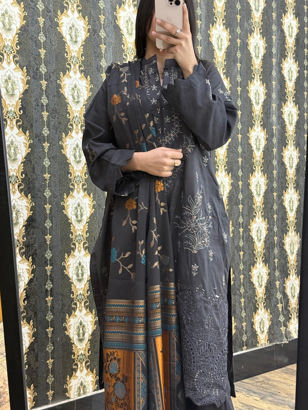 Stitched & Unstitched DHANAK 3PC FULL EMBROIDERED