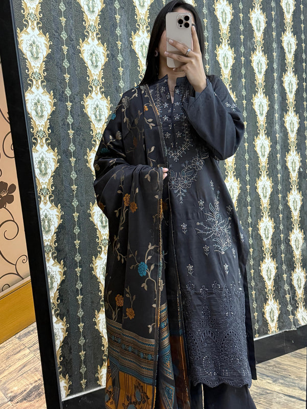 Stitched & Unstitched DHANAK 3PC FULL EMBROIDERED