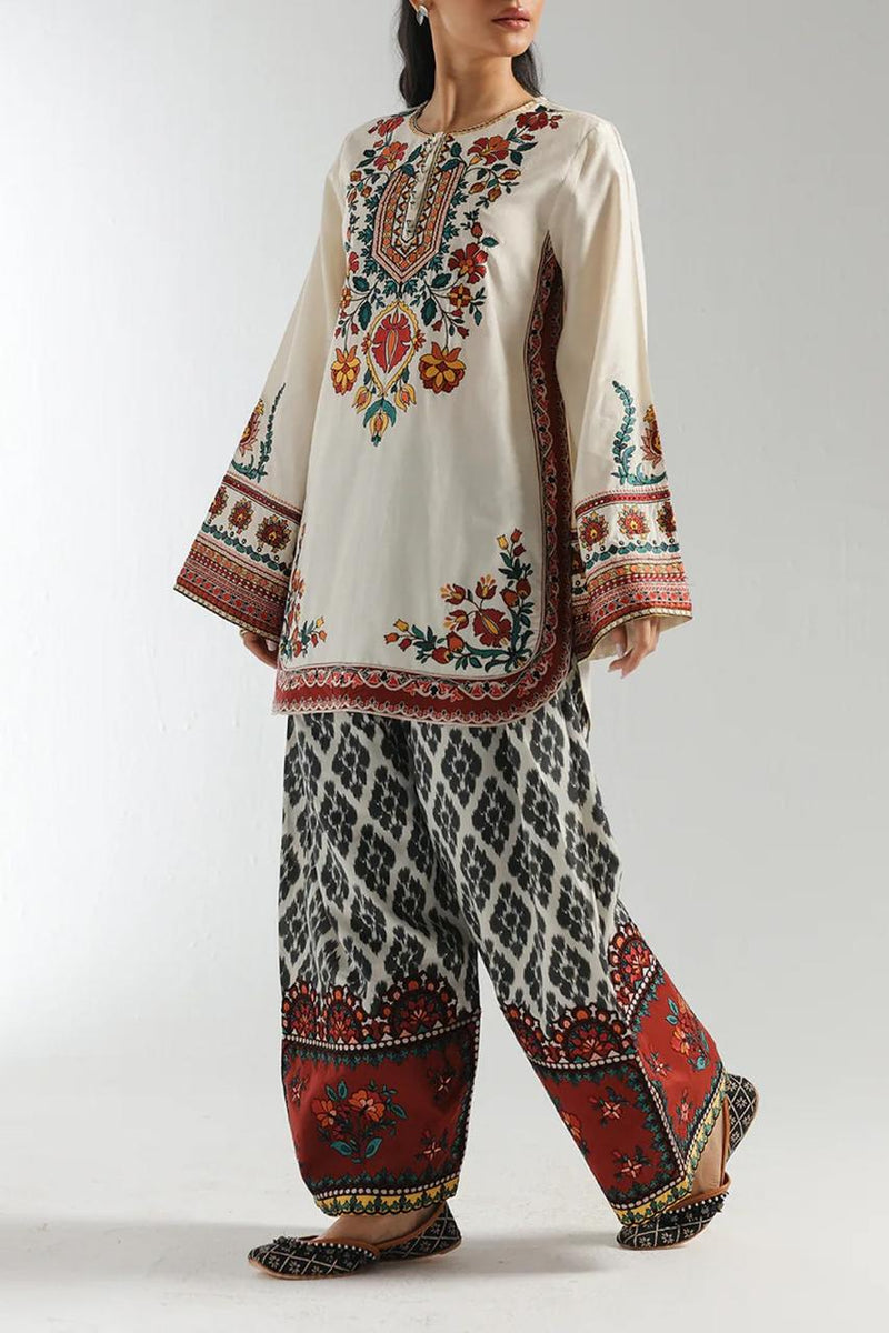 Stitched ladies 2 pc printed suit