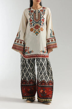 Stitched ladies 2 pc printed suit