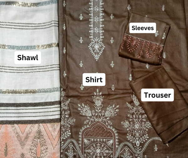 Unstitched DHANAK 3PC FULL EMBROIDERED