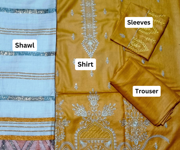 Unstitched DHANAK 3PC FULL EMBROIDERED